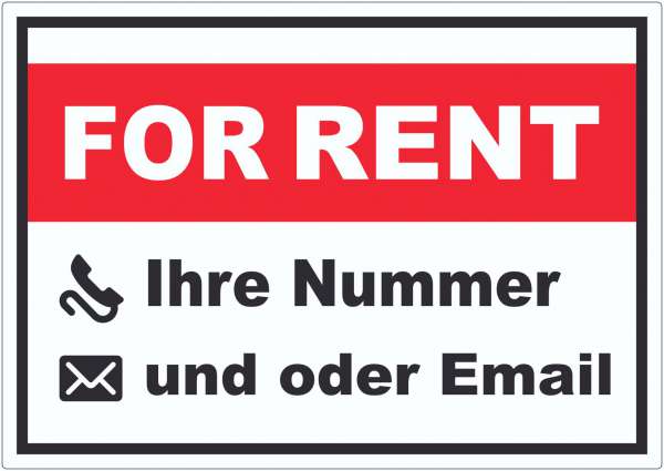 For Rent Aufkleber mit Wunschtext