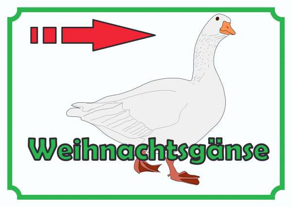 Weihnachtsgans Verkaufsschild Schild Pfeil nach rechts