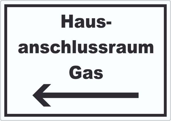 Hausanschlussraum Gas Aufkleber mit Text und Richtungspfeil links HAR waagerecht