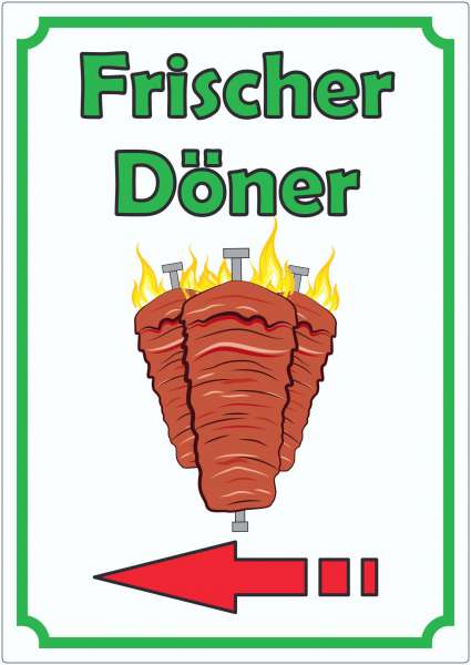 Frischer Döner Aufkleber Hochkant mit Pfeil links