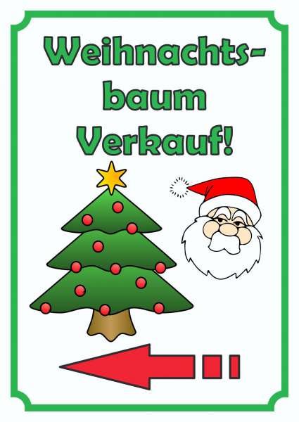 Verkaufsschild Schild Weihnachtsbaum Hochkant mit Pfeil links
