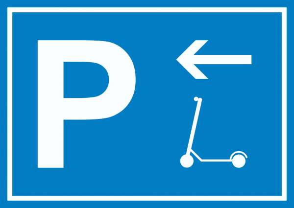 E-Scooter Parkplatz mit Richtungspfeil links Schild waagerecht