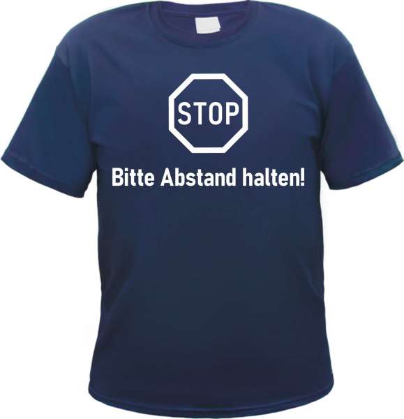 STOP - Bitte Abstand halten - Herren T-Shirt - Blau - Abstandhalten Tee Shirt
