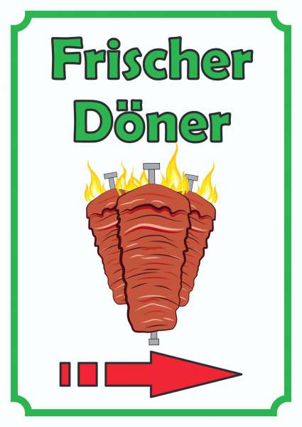 Frischer Döner Schild Hochkant mit Pfeil rechts