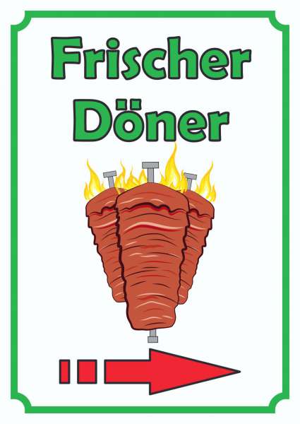 Frischer Döner Schild Hochkant mit Pfeil rechts