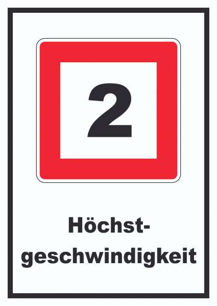 Höchstgeschwindigkeit 2 km/h nicht zu überschreiten Schild mit Symbol und Text
