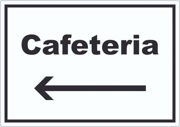 Cafeteria Aufkleber mit Text und Richtungspfeil links Selbstbedienung waagerecht