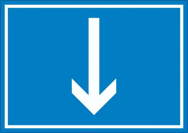 Richtungspfeil runter Aufkleber waagerecht weiss blau Pfeil
