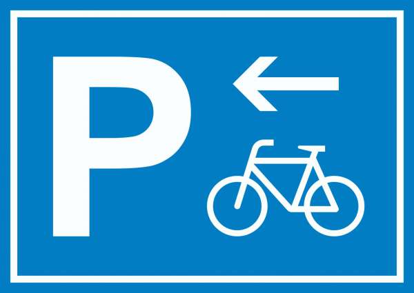 Fahrrad Parkplatz Schild mit Richtungspfeil links waagerecht