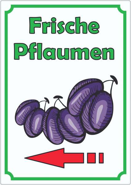 Frische Pflaumen Aufkleber Hochkant mit Pfeil links