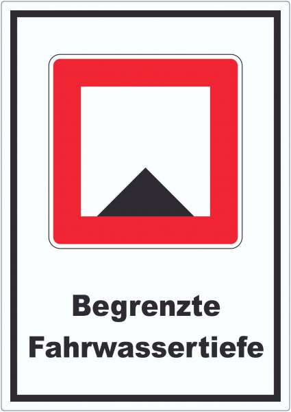 Begrenzte Fahrwassertiefe Tiefe unter Wassserspiegel begrenzt Symbol und Text