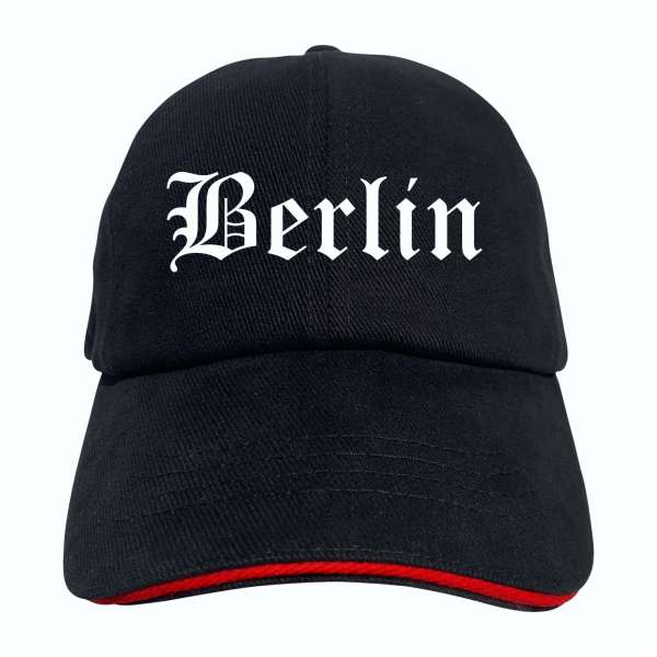 Berlin Cappy - Altdeutsch bedruckt - Schirmmütze - Schwarz-Rotes Cap
