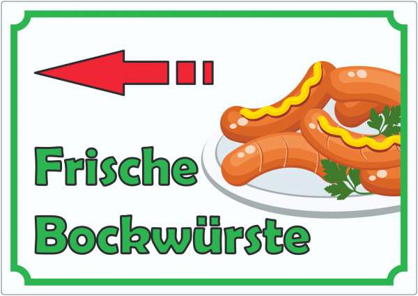 Frische Bockwürste Werbeaufkleber Aufkleber mit Pfeil nach links