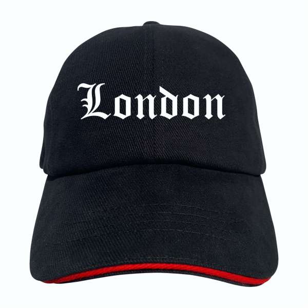 London Cappy - Altdeutsch bedruckt - Schirmmütze - Schwarz-Rotes Cap