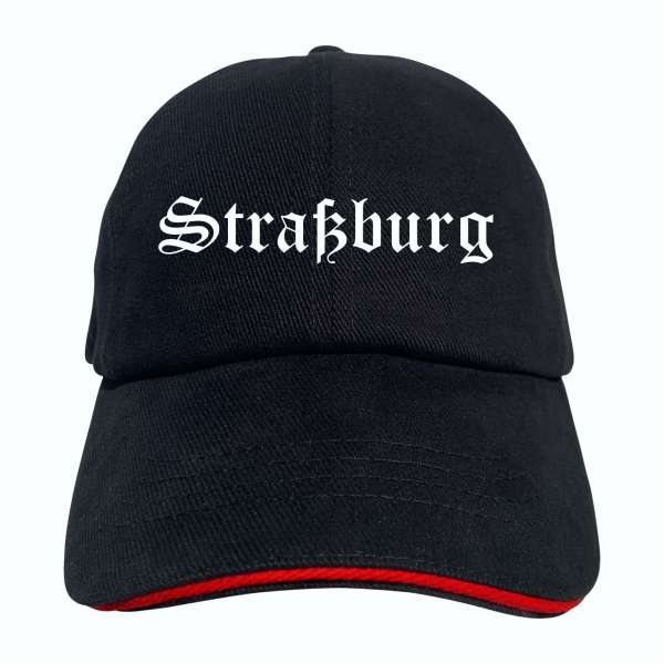 Straßburg Cappy - Altdeutsch bedruckt - Schirmmütze - Schwarz-Rotes Cap