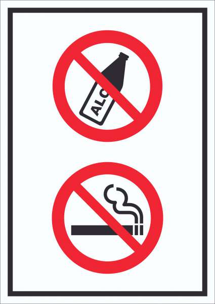 Schild Alkohol Rauchen verboten Symbol hochkant