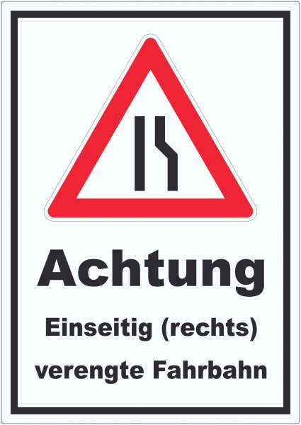 Aufkleber Achtung Verengte Fahrbahn rechts