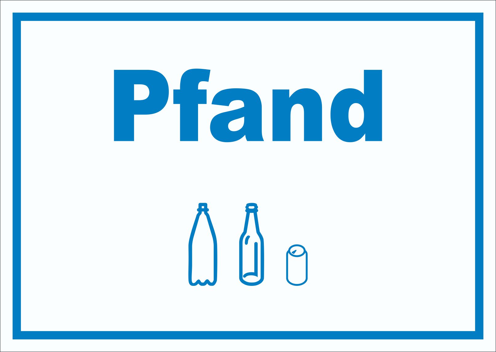 Pfand Mülltrennung Schild Text Symbol Flasche Dose Mehrweg Geld waagerecht