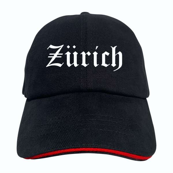 Zürich Cappy - Altdeutsch bedruckt - Schirmmütze - Schwarz-Rotes Cap