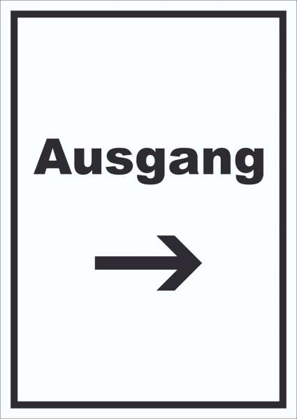 Ausgang Schild mit Text und Richtungspfeil rechts Exit Schluss hochkant