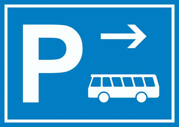 Bus Reisebus Parkplatz Schild mit Richtungspfeil rechts waagerecht