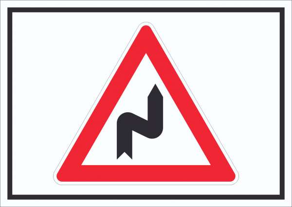 Schild Achtung Doppelkurve rechts Symbol