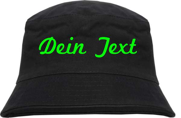 Individueller Fischerhut - schwarz - NEON - Schreibschrift - Bucket Hat mit Wunschtext bedruckt