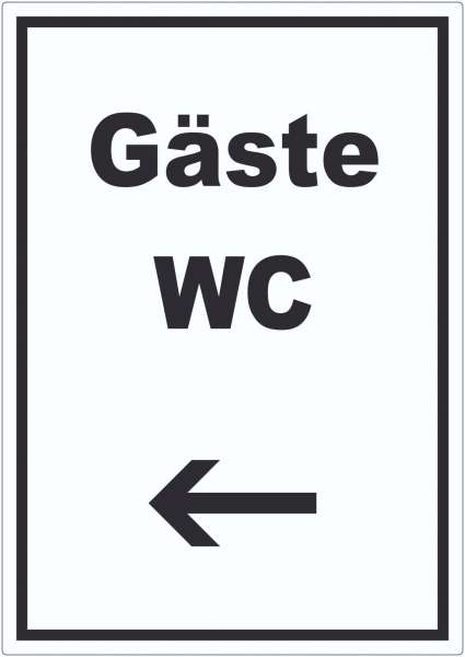 Gäste WC Aufkleber mit Text und Richtungspfeil links Toilette hochkant