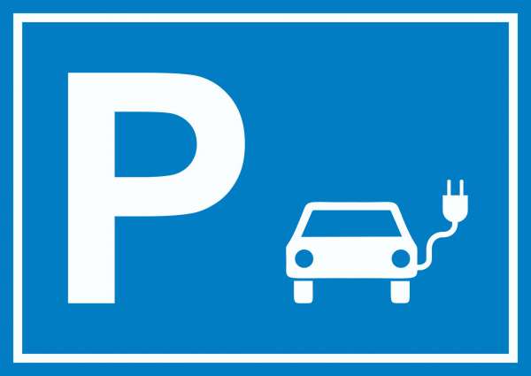 E-Auto Elektrofahrzeug Parkplatz Schild waagerecht