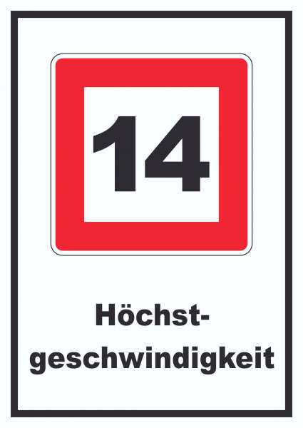 Höchstgeschwindigkeit 14 km/h nicht zu überschreiten Schild mit Symbol und Text