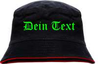 Individueller Fischerhut - schwarz rot - NEON - altdeutsch gerade - Bucket Hat mit Wunschtext bedruc Individueller Fischerhut - schwarz rot - NEON - altdeutsch gerade - Bucket Hat mit Wunschtext bedruc