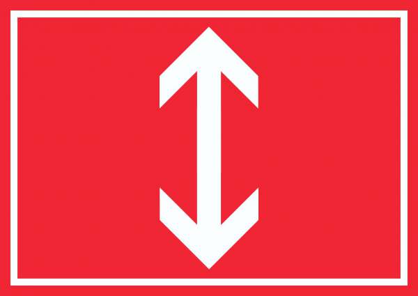 Richtungspfeil hoch runter Schild waagerecht weiss rot Pfeil