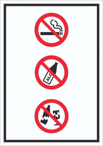 Schild Alkohol Rauchen Glas verboten Symbol hochkant