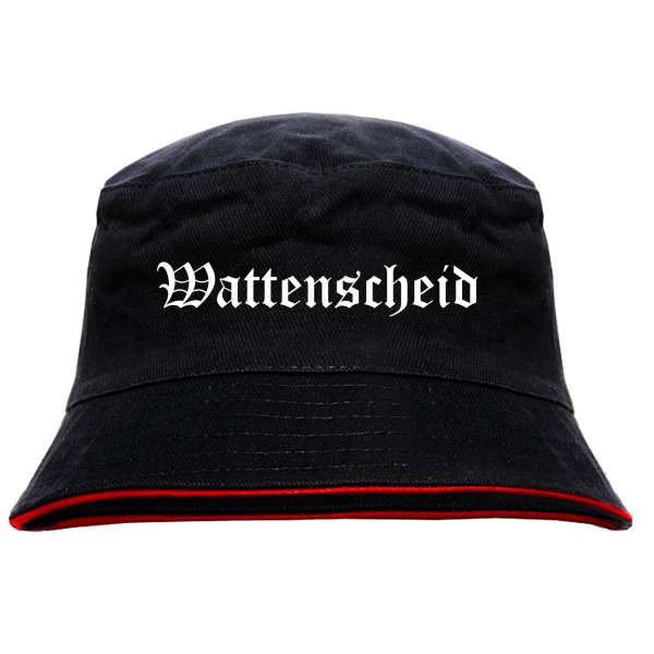 Wattenscheid Anglerhut - Altdeutsche Schrift - Schwarz-Roter Fischerhut