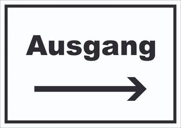 Ausgang Schild mit Text und Richtungspfeil rechts Exit Schluss waagerecht