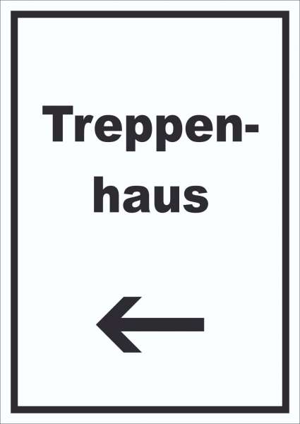 Treppenhaus Schild mit Text und Richtungspfeil links Stufen steigen hochkant