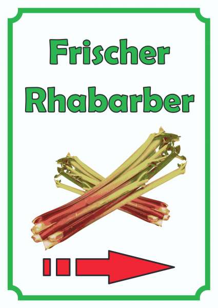 Frischer Rhabarber Schild Hochkant mit Pfeil rechts