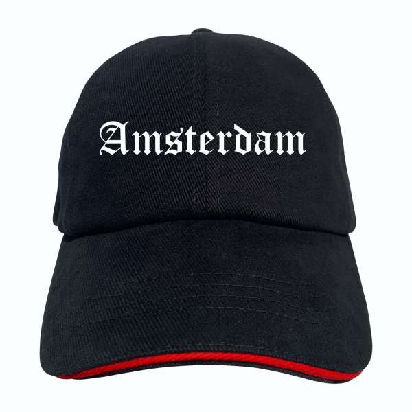 Amsterdam Cappy - Altdeutsch bedruckt - Schirmmütze - Schwarz-Rotes Cap