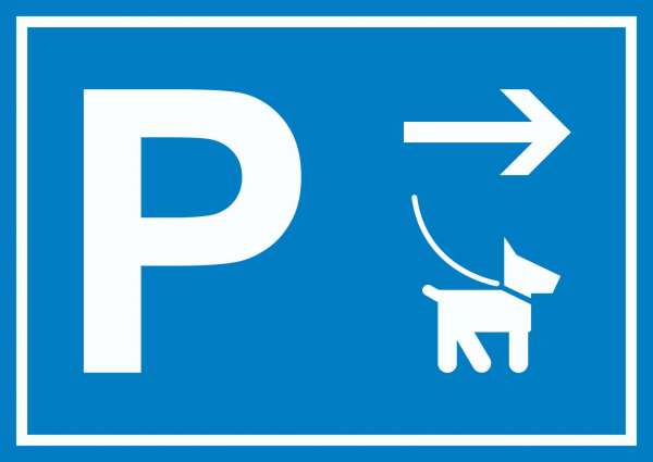 Hundeparkplatz Schild mit Richtungspfeil rechts waagerecht