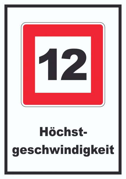 Höchstgeschwindigkeit 12 km/h nicht zu überschreiten Schild mit Symbol und Text