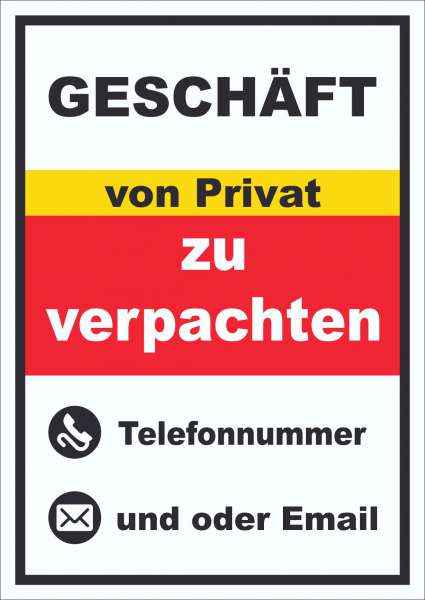 Geschäft zu verpachten von Privat Schild hochkant