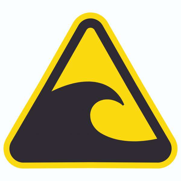 Aufkleber Dreick Warnung Tsunami-gefährdeter Bereich Symbol