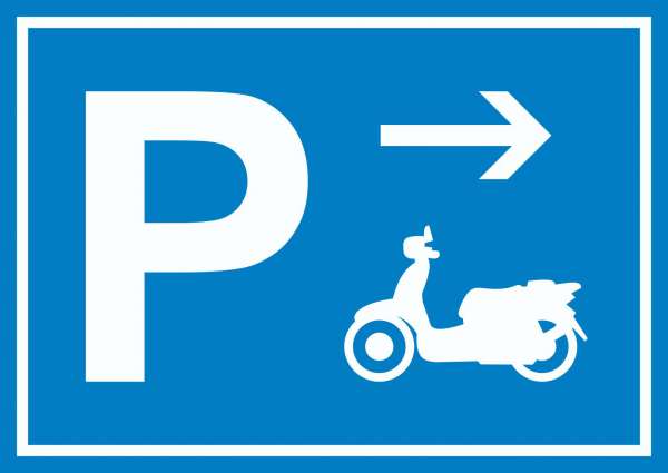 Motorroller Parkplatz mit Richtungspfeil rechts Schild waagerecht