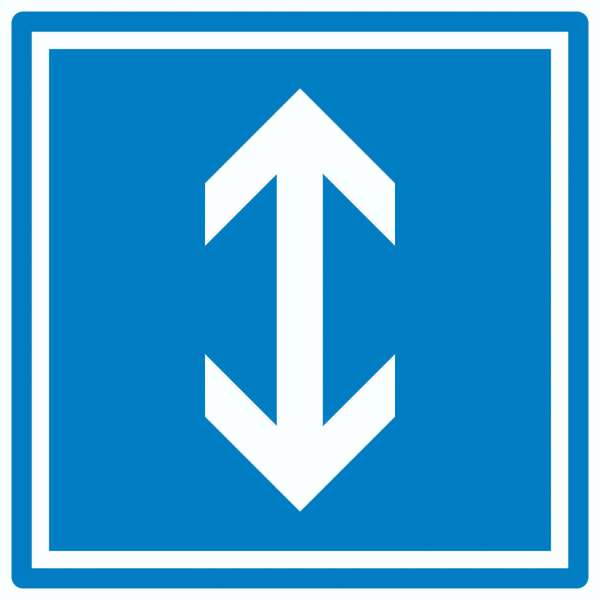 Richtungspfeil hoch runter Aufkleber Quadrat weiss blau Pfeil
