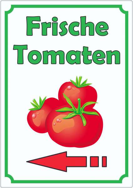 Frische Tomaten Aufkleber Hochkant mit Pfeil links