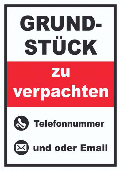 Grundstück zu verpachten Schild hochkant