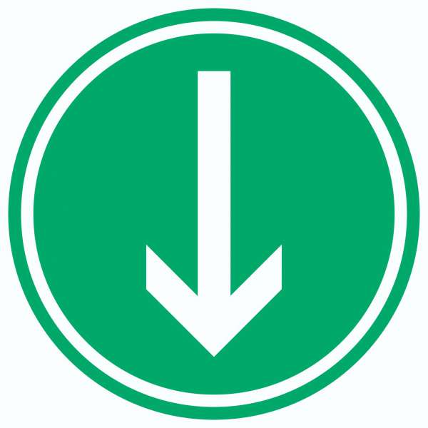 Richtungspfeil runter Aufkleber Kreis weiss grün Pfeil