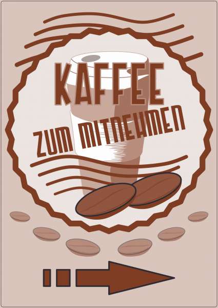 Werbeaufkleber Aufkleber Kaffee Mitnehmen Hochkant mit Pfeil rechts