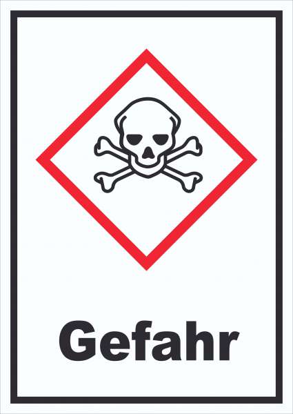 Schild akut toxisch Gefahr Toxizität Totenkopf hochkant