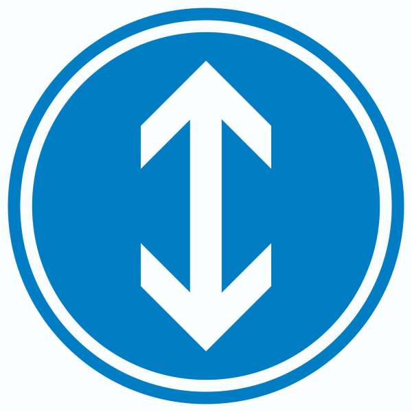 Richtungspfeil hoch runter Aufkleber Kreis weiss blau Pfeil